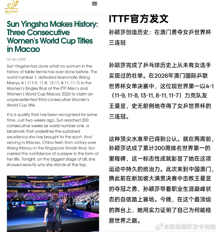 开云体育软件下载安装-孙颖莎澳门世界杯三连冠创女乒历史|王曼昱|女乒世界杯|国际乒联|澳门国际乒联世界杯|ITTF_新浪体育_新浪新闻
